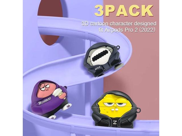 [3Pack] Case Compatible with AirPods Pro 2nd Generation, Cute Character Air Pods Pro 2 Case, 3D Cartoon Unique Design Kawaii Funny Soft Silicone...