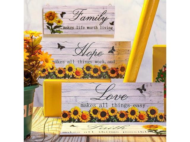 4 Pieces Sunflowers Front Porch Door Plaque Sunflower Welcome Wooden Sign Faith Love Hope Family Wood Sign Farmhouse Sunflower Front Porch Hanging...
