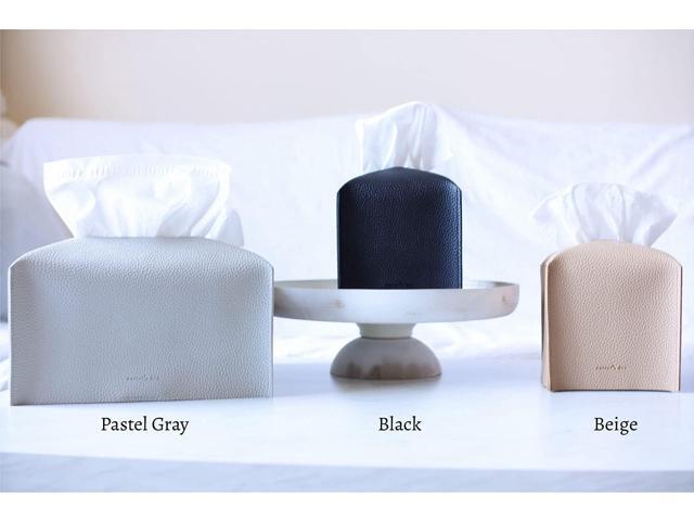 Brown Tissue Box Cover with Bottom Belt - Decorative Faux Leather Organizer for Bathroom, Car, Office