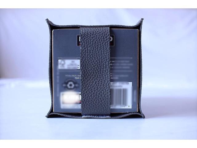 Brown Tissue Box Cover with Bottom Belt - Decorative Faux Leather Organizer for Bathroom, Car, Office