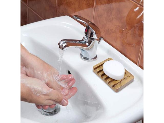 Tilted Waterfall Soap Dish by/, Teak Wood Bar Soap Holder, Soap Saver for Shower, Bathroom, Sink, Kitchen and Countertop