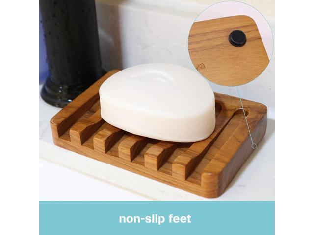 Tilted Waterfall Soap Dish by/, Teak Wood Bar Soap Holder, Soap Saver for Shower, Bathroom, Sink, Kitchen and Countertop