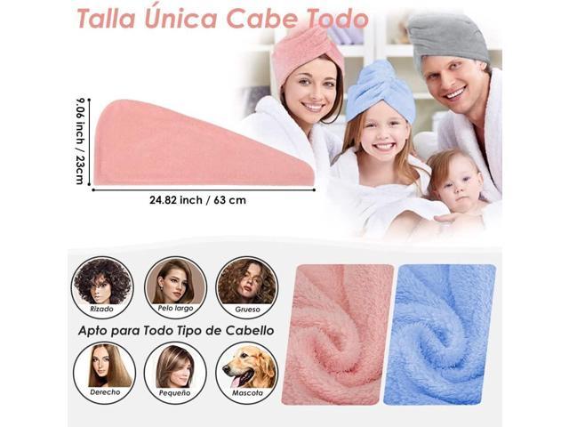 Microfiber Hair Towel 2 Pack; Fast Hair Drying; Water Absorbent Cap for Women; Soft Bath Turban with Buttons (Pink + Blue)