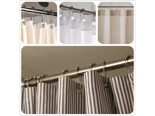 12 Stainless Steel Shower Curtain Rings with Glide System, 12 Single Hooks, 69 x 39 mm