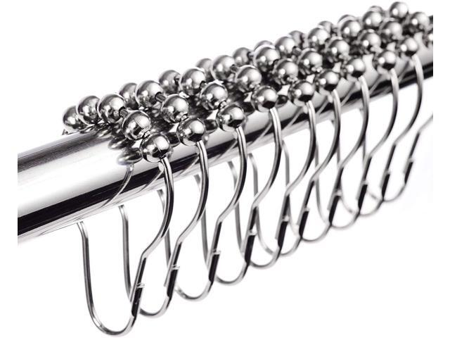 12 Stainless Steel Shower Curtain Rings with Glide System, 12 Single Hooks, 69 x 39 mm