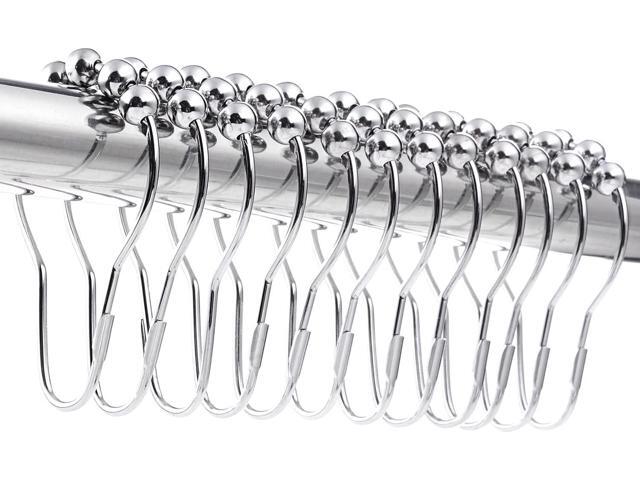 12 Stainless Steel Shower Curtain Rings with Glide System, 12 Single Hooks, 69 x 39 mm