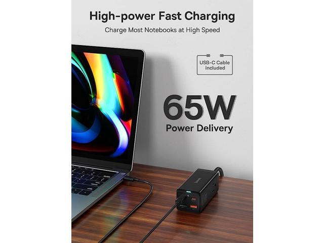 USB C Charger Baseus PowerCombo 65W - Portable Power Strip USB C Desk Charging Station with 2AC, 2 USB-C, 2 USB-A, Fast Charging for MacBook...