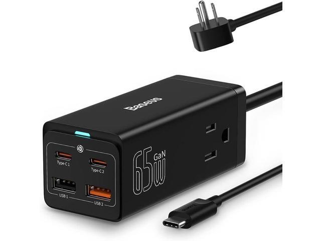 USB C Charger Baseus PowerCombo 65W - Portable Power Strip USB C Desk Charging Station with 2AC, 2 USB-C, 2 USB-A, Fast Charging for MacBook...