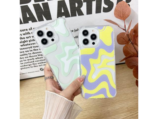 Compatible with iPhone 12 Pro/iPhone 12 Phone Case, Cute Art Wavy Painted for Women Girls, Soft TPU Edge PC Back Protective Shockproof Phone...