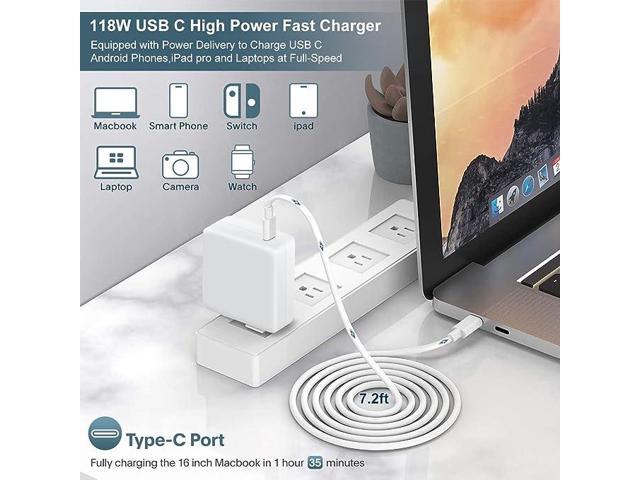 Charger - 118W USB C Charger Fast Charger Compatible with MacBook Pro/Air 16, 15, 14, 13 Inch, iPad Pro, Samsung Galaxy, and More USB-C Devices(7.2...