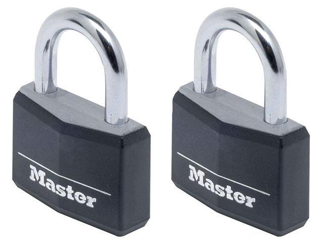 Master Lock - Aluminium Black Vinyl Cover 40mm Padlock 4-Pin - Keyed Alike x 2