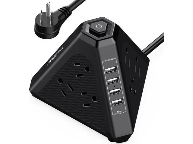 Power Strip Surge Protector Tower, 3-Side Triangle Outlet with 9 AC Multiple Outlets 4 USB Ports, 6.5 FT Long Extension Cord Outlets Charging Tower...