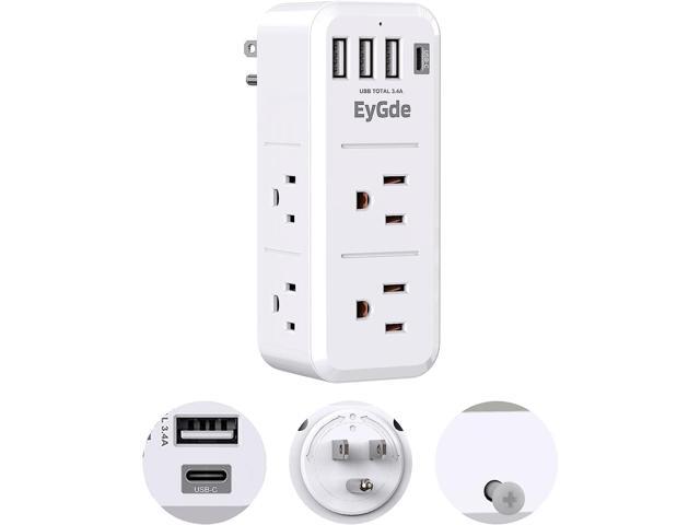 EyGde Multi Plug Outlet Extender Surge Protector 1700J, Wall Power Strip with Rotating Plug & 4 USB Charging Ports (1 USB C), 3 Side Swivel Outlet...