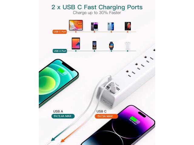 Power Strip Surge Protector with USB C - Flat Plug Extension Cord with 6 AC Outlets 4 USB (2 USB C), Wall Mount, 5ft, 900 J, Multi Plug Outlet...