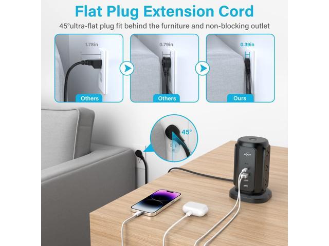 Flat Plug Power Strip Tower with 9 Outlets and 5 USB Ports (2 USB C), AiJoy Surge Protector with 6.5 Feet 1625W/13A Extension Cord, 1200J Surge...