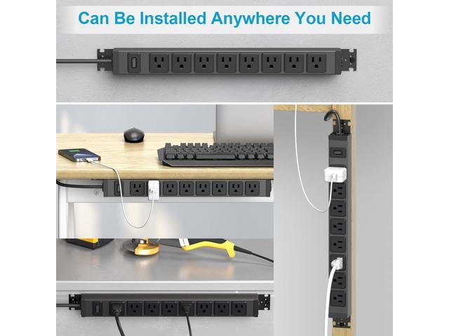 HHSOET Metal 360° Rotating Mountable Power Strip, 8 Outlet Gaming Table Mounted Outlet Strip, Heavy Duty Wall Mount Surge Protector with Switch,...