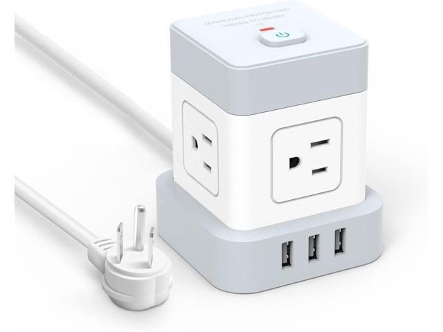 Power Strip with USB Baykul Flat Plug Extension Cord Cube with 4 Outlets 3 USB Ports 5ft Power Cord Surge Protector Desktop Charging Station...