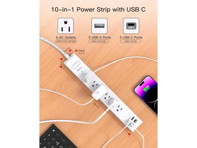 2 Pack Power Strip Surge Protector - 6 Outlets 4 USB Charging Ports, 5Ft Braided Extension Cord, Flat Plug, Overload Protection, Wall Mount for...