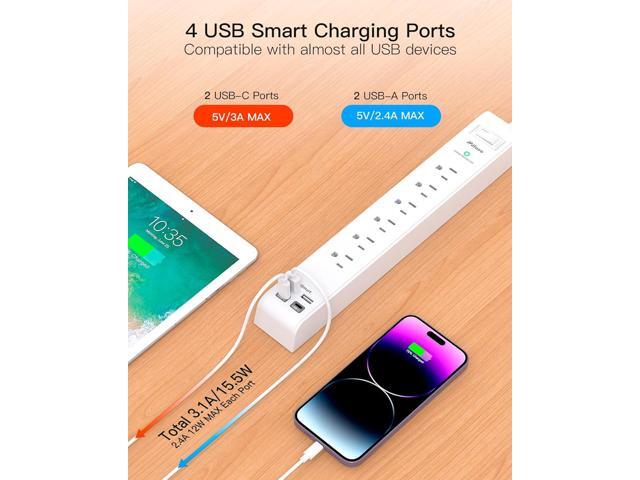 2 Pack Power Strip Surge Protector - 6 Outlets 4 USB Charging Ports, 5Ft Braided Extension Cord, Flat Plug, Overload Protection, Wall Mount for...