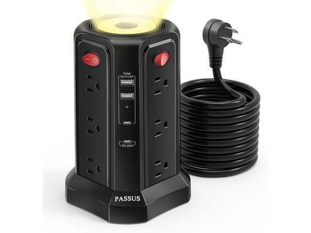 Long Surge Protector Power Strip 16 FT Cord, PD20W USB C Power Strip Tower with Night Light, Extension Cord with Multiple Outlets with 4 USB Ports,.