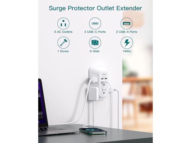 Surge Protector Outlet Extender - Addtam 5-Outlet Splitter with 4 USB Wall Charger(2 USB-C Ports), Multi Plug Outlet Power Strip for Home, Dorm...