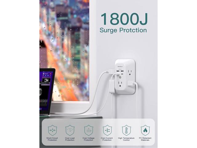Surge Protector Outlet Extender - Addtam 5-Outlet Splitter with 4 USB Wall Charger(2 USB-C Ports), Multi Plug Outlet Power Strip for Home, Dorm...