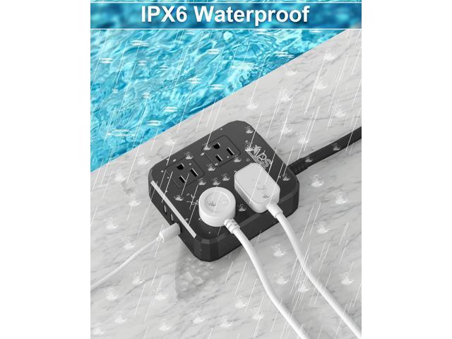 Outdoor Power Strip Weatherproof, Waterproof Surge Protector with 4 Wide Outlet with 3 USB Ports, 6FT Long Extension Cord,1875W Overload...