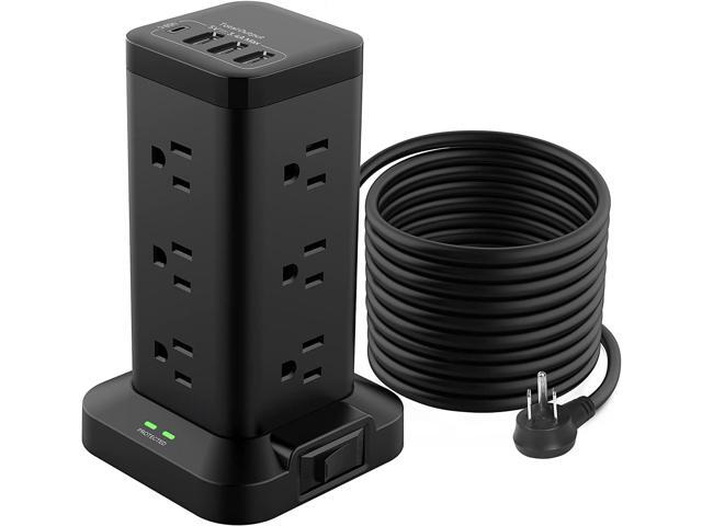 BEVA Power Strip Tower with USB Ports, Surge Protector with USB Ports, 12 AC and 4 USB Ports, 10 FT Extension Cord with Power Surge Tower, Office...