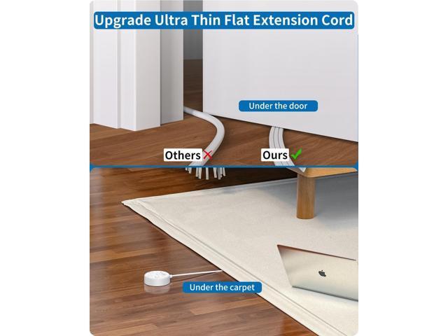 Flat Extension Cord 25 ft, NTONPOWER Flat Plug Power Strip with 3 Outlets 4 USB Ports(2 USB C), Ultra Thin Extension Cord Under Carpet, Mountable,...