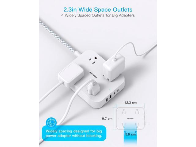 Flat Plug Extension Cord, 5ft Power Strip with 4 USB Ports(2 USB C), 4 Widely Outlets Extender, Wall Mount, Desk Charging Station for Office,...
