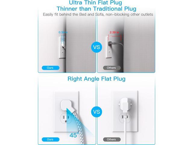 Flat Plug Extension Cord, 5ft Power Strip with 4 USB Ports(2 USB C), 4 Widely Outlets Extender, Wall Mount, Desk Charging Station for Office,...