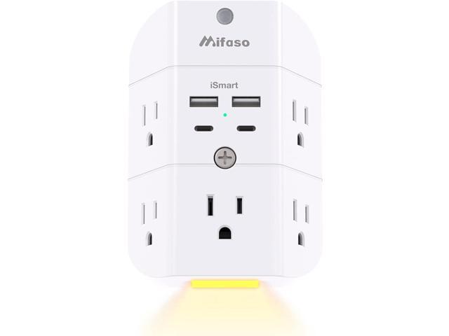 Surge Protector Outlet Extender - with Night Light, 5-Outlet Splitter and 4 USB Ports (2 USB C Charger), Multi Plug Outlet for Home, Dorm Room...