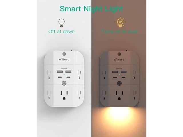 Surge Protector Outlet Extender - with Night Light, 5-Outlet Splitter and 4 USB Ports (2 USB C Charger), Multi Plug Outlet for Home, Dorm Room...
