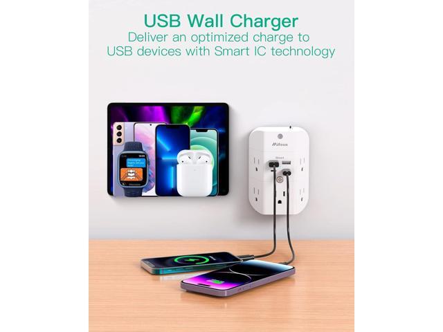 Surge Protector Outlet Extender - with Night Light, 5-Outlet Splitter and 4 USB Ports (2 USB C Charger), Multi Plug Outlet for Home, Dorm Room...