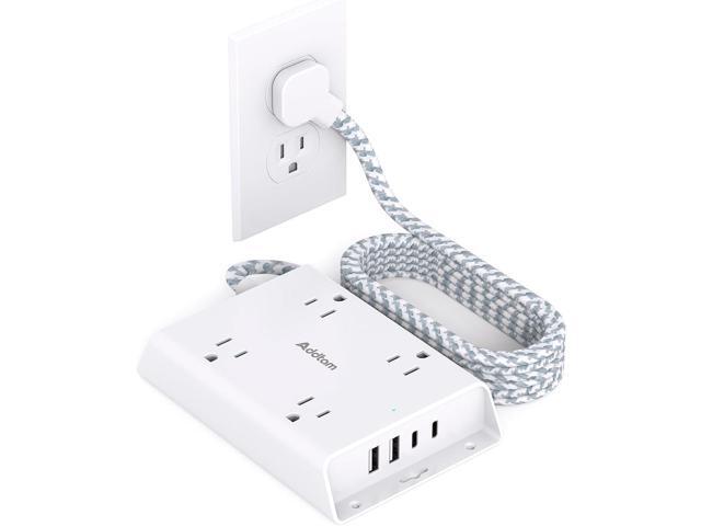 Surge Protector Power Strip, Addtam 5 ft Flat Plug Extension Cord with 4 USB Wall Charger(2 USB C Port), 4 Widely Outlets Desk Charging Station,...