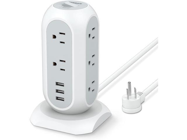 Tower Power Strip with 11 Outlets 3 USB Chargers, TESSAN Surge Protector Tower 1875W/15A, 6 Feet Extension Cord with Multiple Outlets, Flat Plug,...