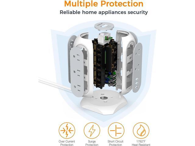 Tower Power Strip with 11 Outlets 3 USB Chargers, TESSAN Surge Protector Tower 1875W/15A, 6 Feet Extension Cord with Multiple Outlets, Flat Plug,...