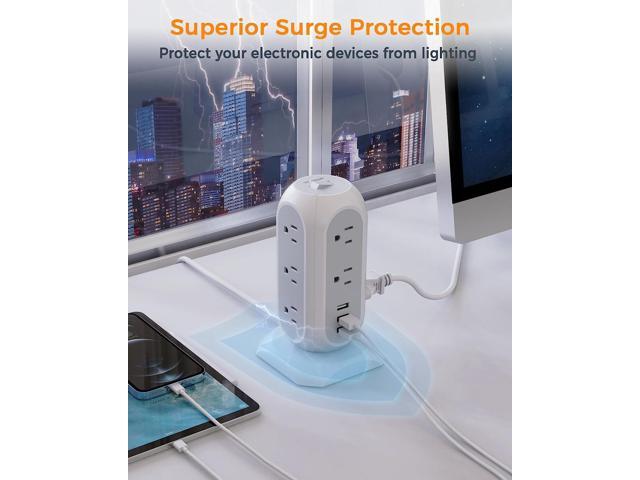 Tower Power Strip with 11 Outlets 3 USB Chargers, TESSAN Surge Protector Tower 1875W/15A, 6 Feet Extension Cord with Multiple Outlets, Flat Plug,...