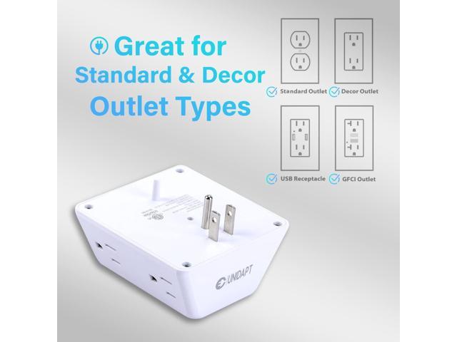 Unidapt Multi Plug 6 Outlet Extender, 2 Pack Surge Protector Wall Splitter, 1800J Power Strip 3 Side Wide Spaced Adapter Multiple Charger Expander,...