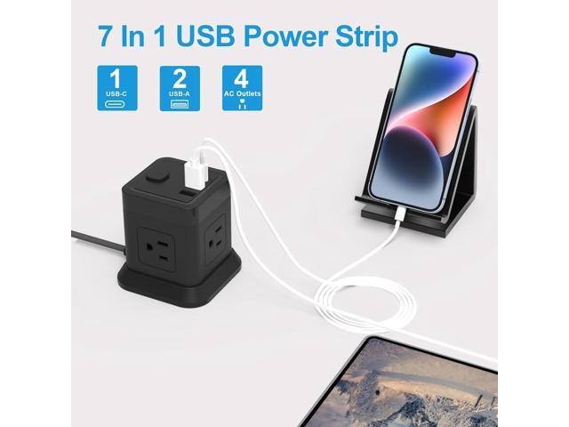 PD 20W USB C Power Strip, FDTEK 10 FT Extension Cord Power Cube Flat Plug Desktop Power Strip with 4 Outlets and 3 USB(C) Space Save Compact for...