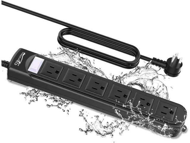 Outdoor Power Strip Weatherproof, Waterproof Surge Protector 6 Outlets, 6 FT Extension Cord, 1875W Overload Protection, Shockproof Outlet, Wall...