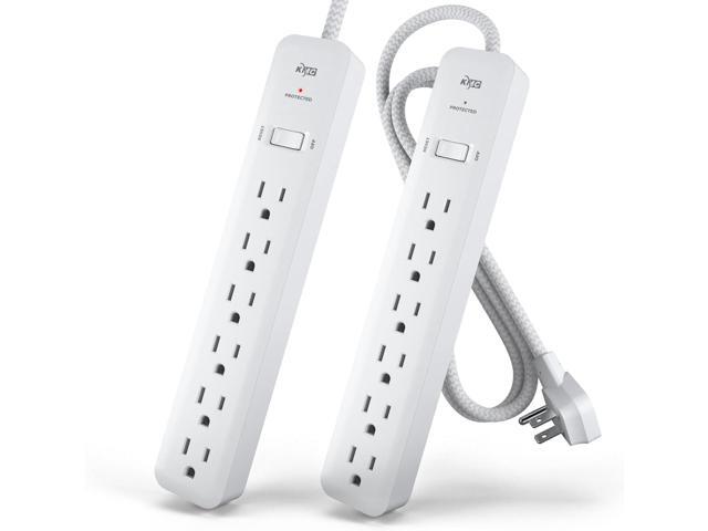 KMC 6-Outlet Surge Protector Power Strip 4 ft cord 2-Pack, 1080J Power Surge Protector, 4-Foot Long Braided Extension Cord with Multiple Outlets,...