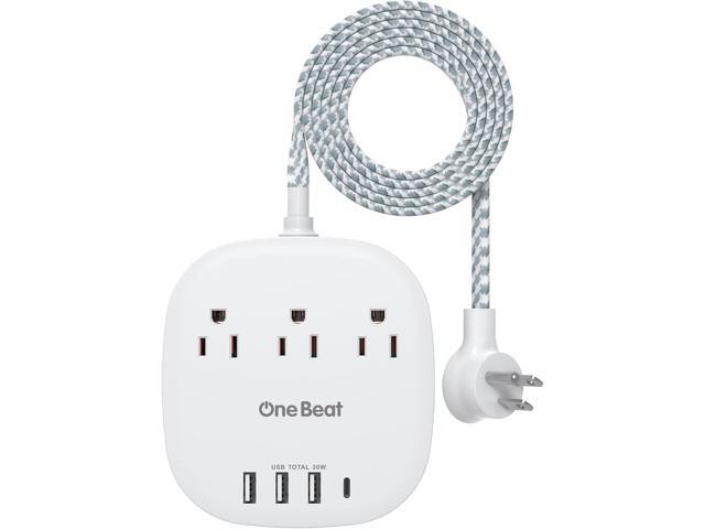 PD 20W USB C 3 Outlet 4 USB Ports Flat Plug Power Strip No Surge Protector for Cruise Ship Travel, 5 ft Long Extension Cords, Power Delivery,...