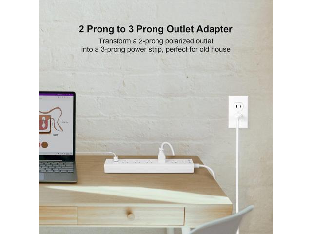 2 Prong Power Strip, 5 FT Extension Cord Surge Protector, 5 Outlets and 3 USB, 13A/1625W, Polarized Two Prong to Three Prong Outlet Adapter...