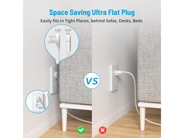 TROND Flat Plug Power Strip, 5FT Ultra Thin Flat Extension Cord, 3 Widely Spaced AC Outlets, 2 USB-A & 1 USB-C Ports, Wall Mount Power Strip,...