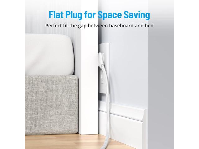 TROND Flat Plug Power Strip, 5FT Ultra Thin Flat Extension Cord, 3 Widely Spaced AC Outlets, 2 USB-A & 1 USB-C Ports, Wall Mount Power Strip,...
