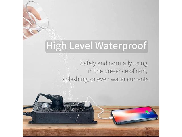 Outdoor Power Strip Weatherproof with 4 Outlets, Outdoor Surge Protector Waterproof, 3 USB Ports, 6 FT Extension Cord, Electric Shockproof, Plug...