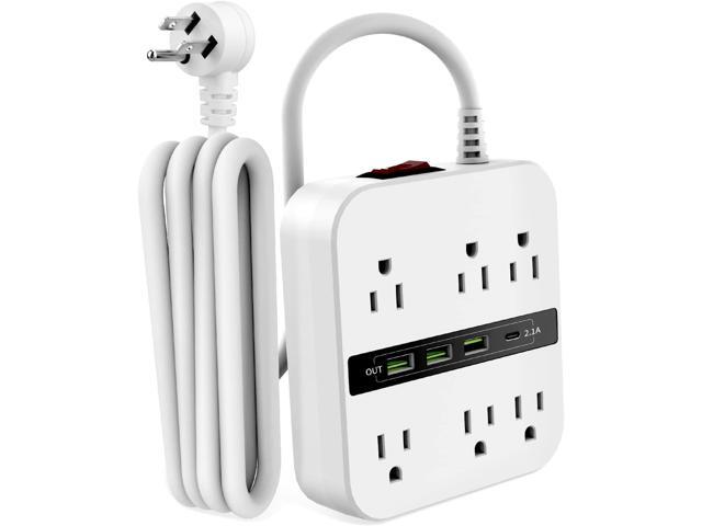 Surge Protector Power Strip - 6 Widely Outlets and 4 USB Ports(1 USB C), XHJTWOPY Outlet Extender with 6.6ft White Flat Extension Cord for Travel,...