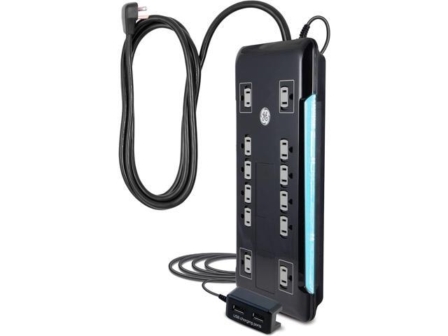 GE UltraPro 12 Outlet Surge Protector, Tethered 2 USB Ports, 8 Ft Power Cord, 4320 Joules, Flat Plug, Power Filter, Circuit Breaker, Warranty, UL...