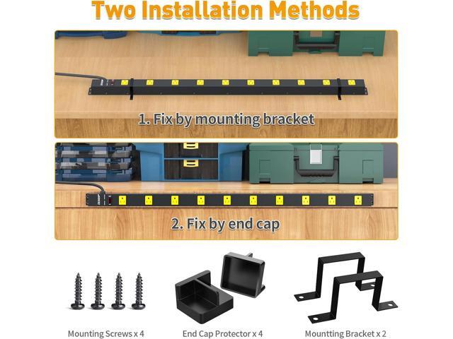10 Outlet Long Power Strip, Wide Spaced Outlet Power Bar, Heavy Duty Metal Power Strip with 4FT Cord for Work Bench, Garage, Shop, Overload...